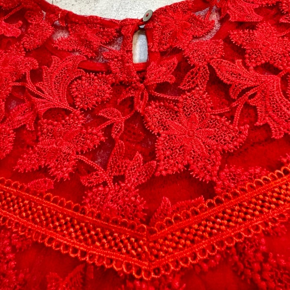 Willow and Clay Women’s Red Lace Intricate Floral S/S Lined Top-Sz XS-Quick - Picture 11 of 15
